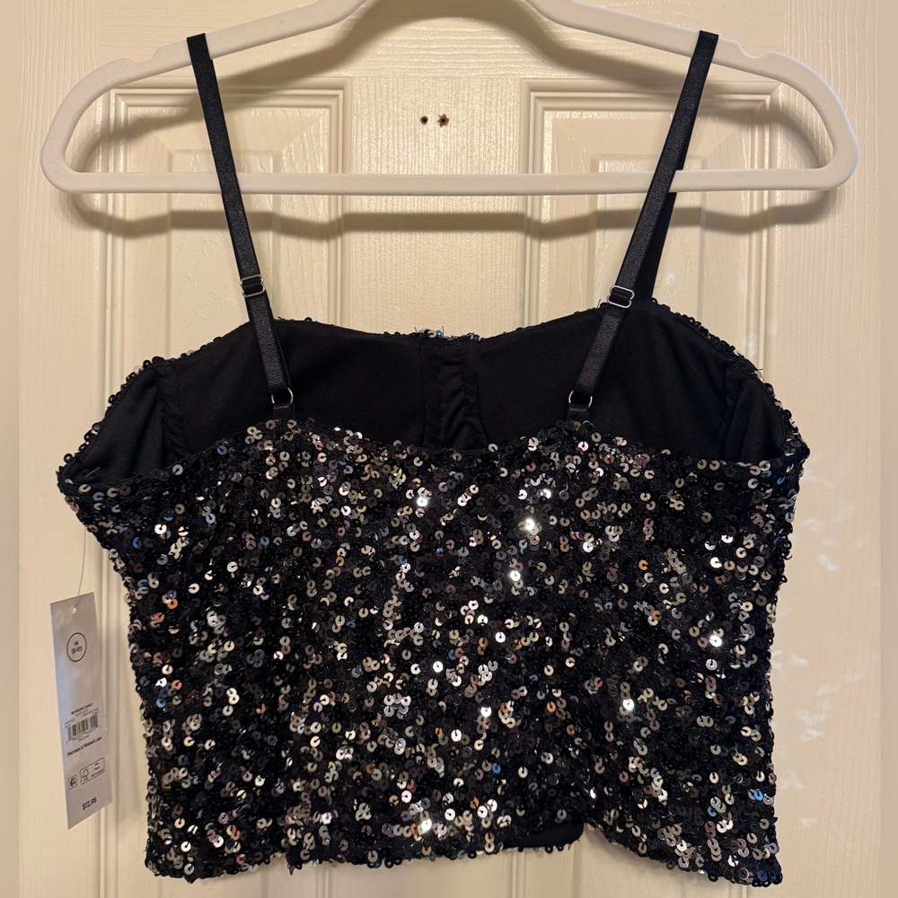 NWT No Boundaries Black Sequin Corset Top - Picture 2 of 4